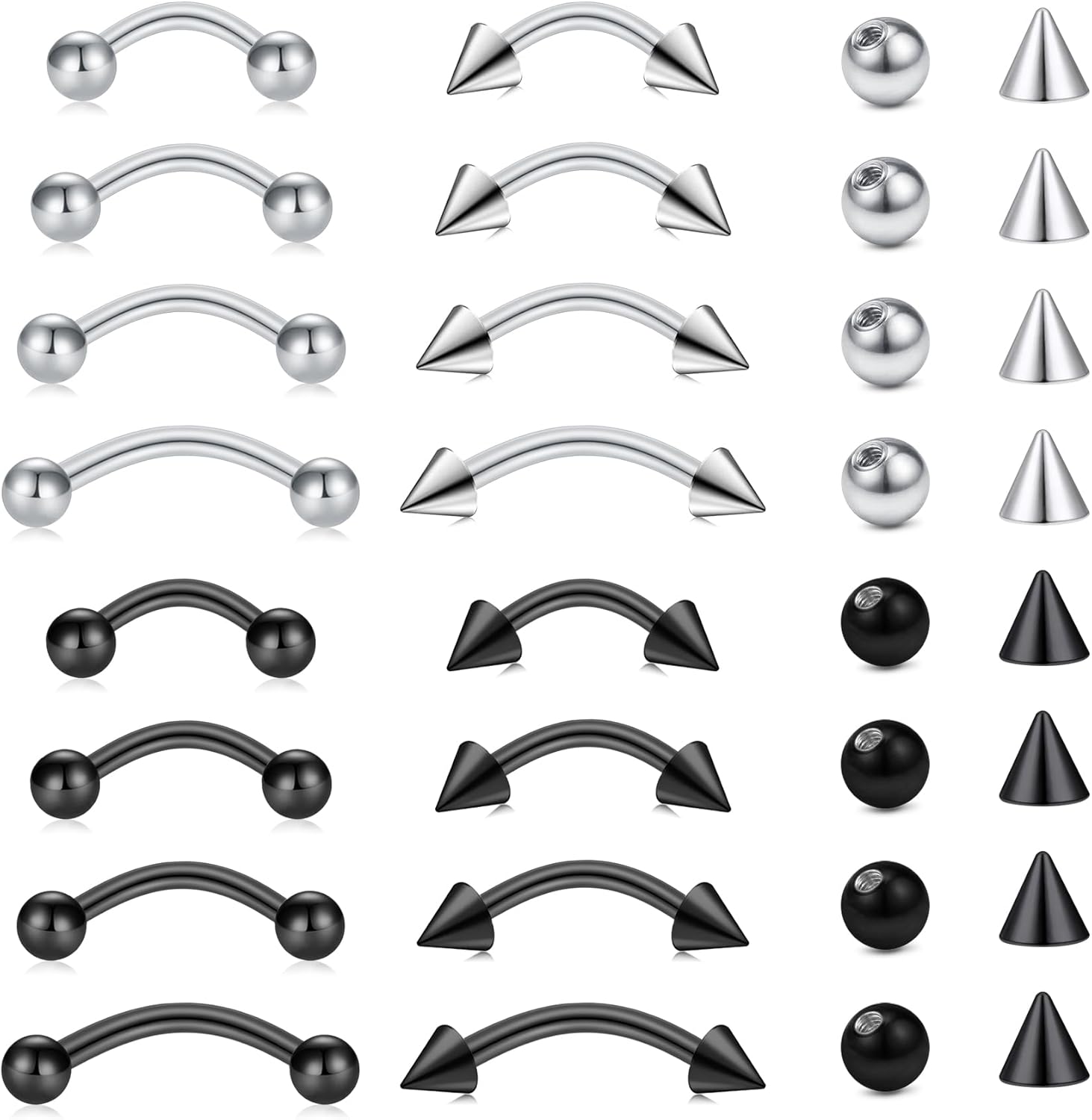 Body Jewelry Vertical Labret - 32-teiliges Set aus chirurgischem Stahl, gebogene