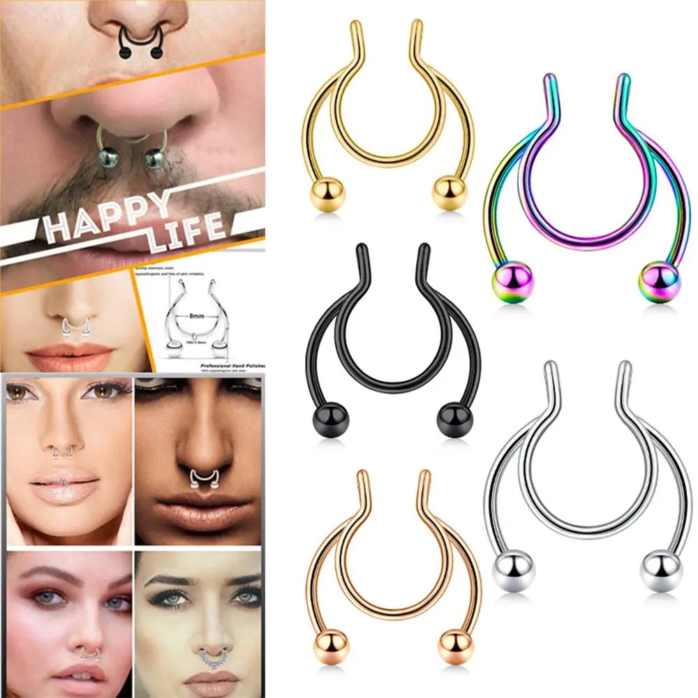 Body Jewelry Septum - 2 Stück Edelstahl Fake Septum Nasenring