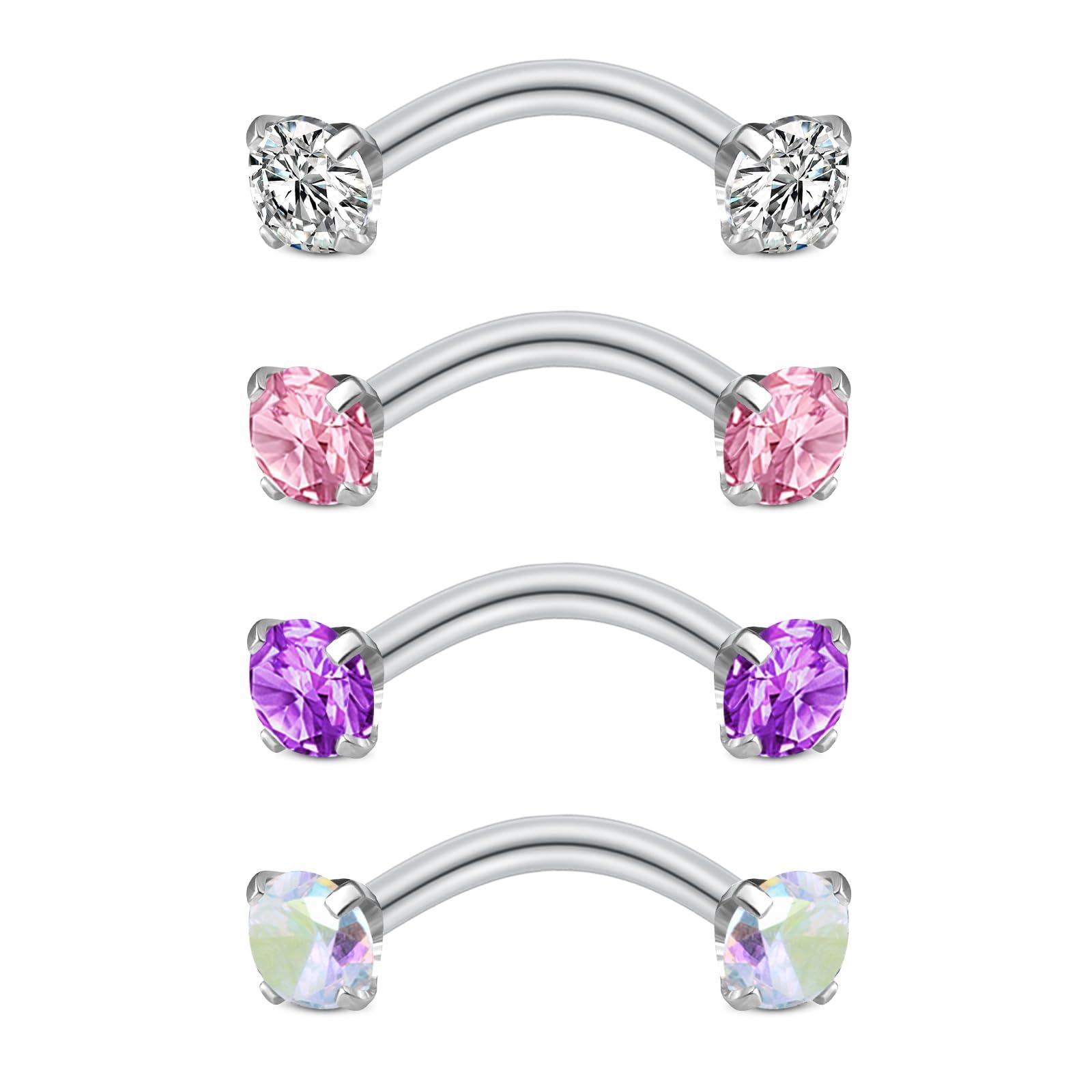 Body Jewelry Vertical Labret - 4er-Set Rook-Piercing-Schmuck: Augenbrauenringe aus Chirurgenstahl, vertikaler