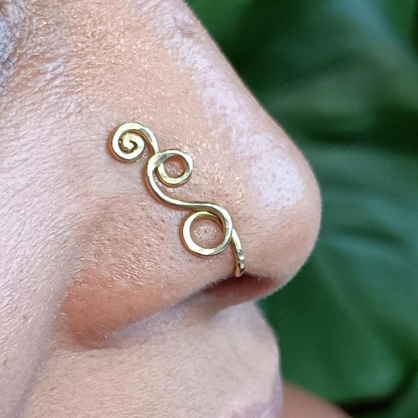Body Jewelry Septum - Faux-Piercing-Ring, 14K Gold Filled/925 Silber, gehämmert,