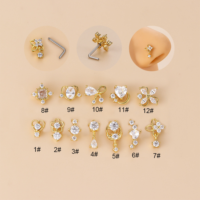 Body Jewelry Septum - 20G L-förmiger Kubischer Zirkonia Nasenstecker, Chirurgischer
