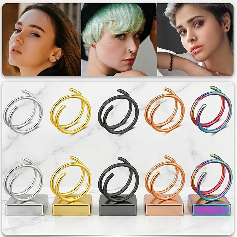 Body Jewelry Septum - 1 Stück Edelstahl 316 Doppelspiral- oder