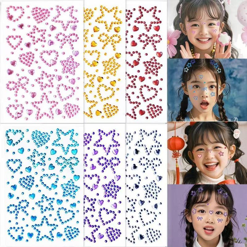 Body Jewelry Stickers - 1 Blatt bunte selbstklebende Gesichts-Strass-Aufkleber mit