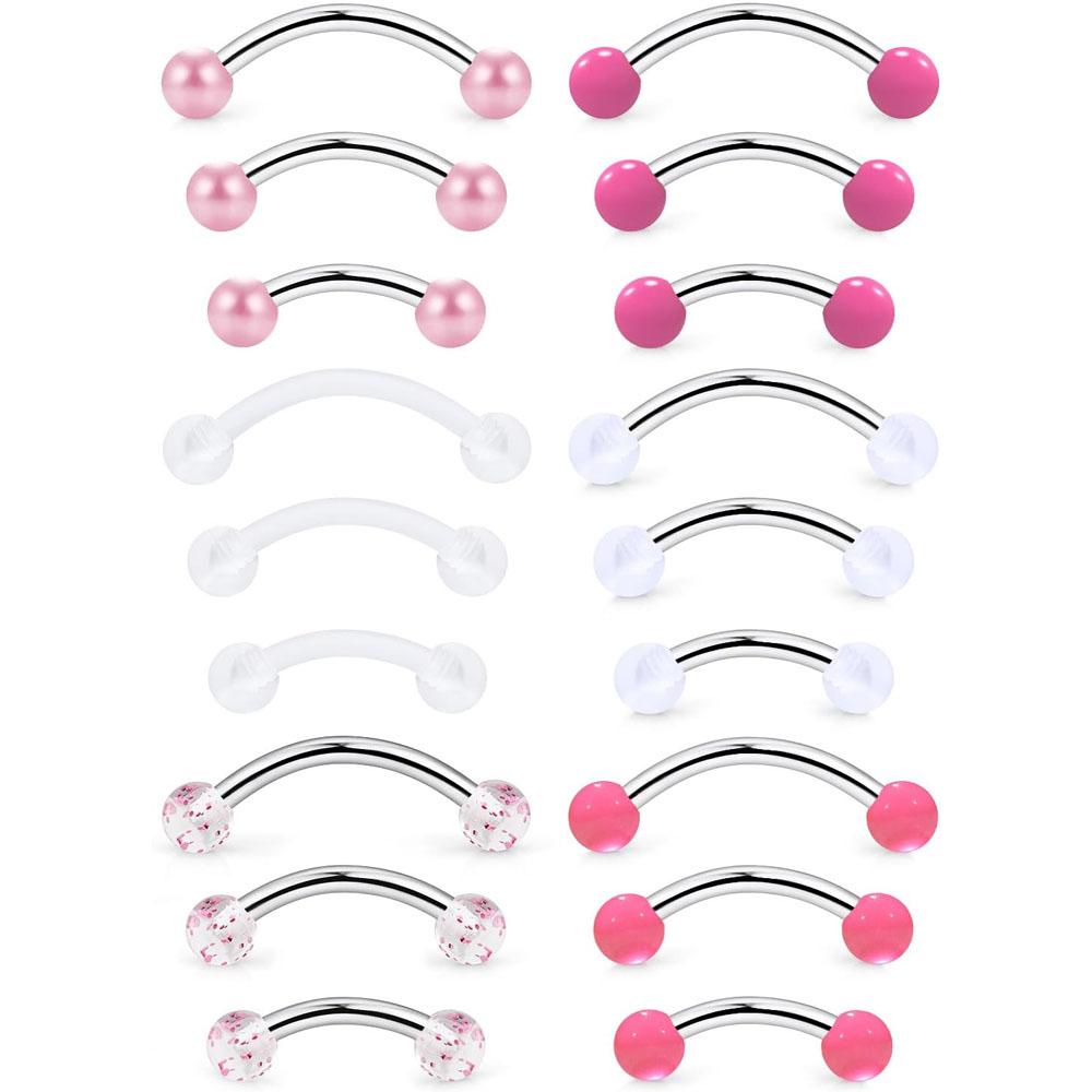 Body Jewelry Vertical Labret - 1/18-teiliges Set 16G 6/8/10mm Augenbrauen-, Rook-,